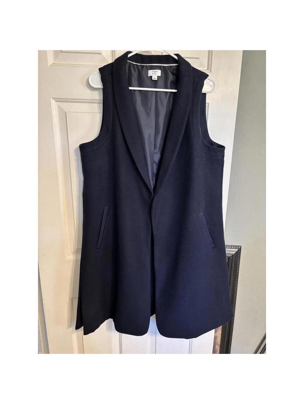 Crown & Ivy Long Duster Vest in Dark Navy – Size Large (L)